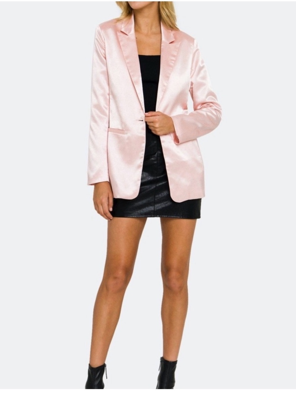 Endless Rose Satin Blazer in Pale Pink
